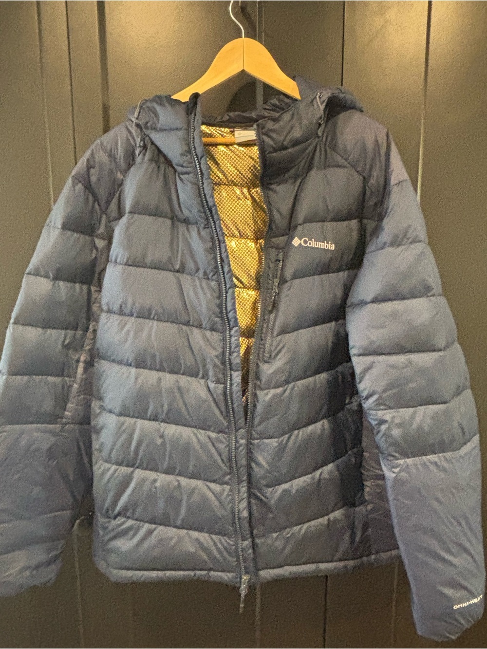 Columbia Navy Puffer Jacket with Gold Omniheat Lining